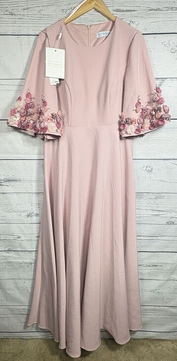 Mac Duggal Dresses & Skirts - Mac Duggal 11854 Pink Crepe 3/4 Sleeve A-line Gown With Flower Trim Sz 12 NWT